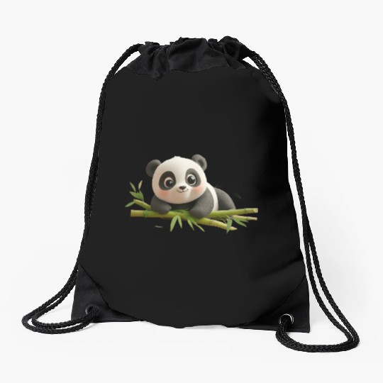 Charming Panda Cub with Bamboo Drawstring Bags
