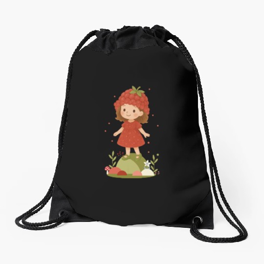 Cute Raspberry Girl Illustration Drawstring Bags