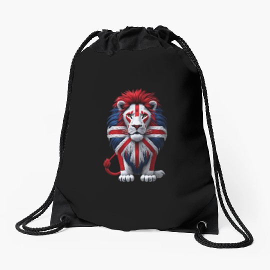 British Lion with Union Jack Flag Graphic Design Drawstring Bags