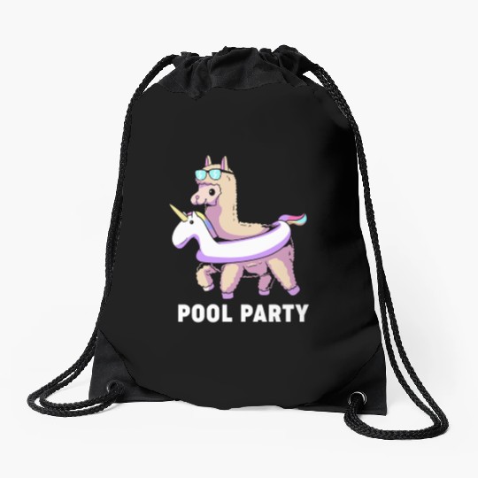 Pool Party Squad Summer Llama Unicorn Drawstring Bags