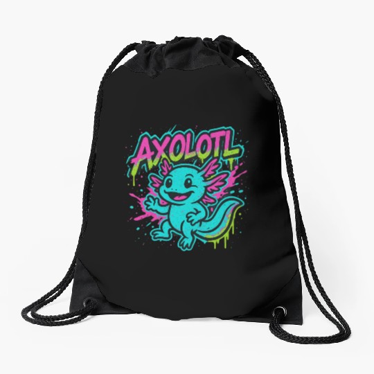 Street Art Style Axolotl Drawstring Bags
