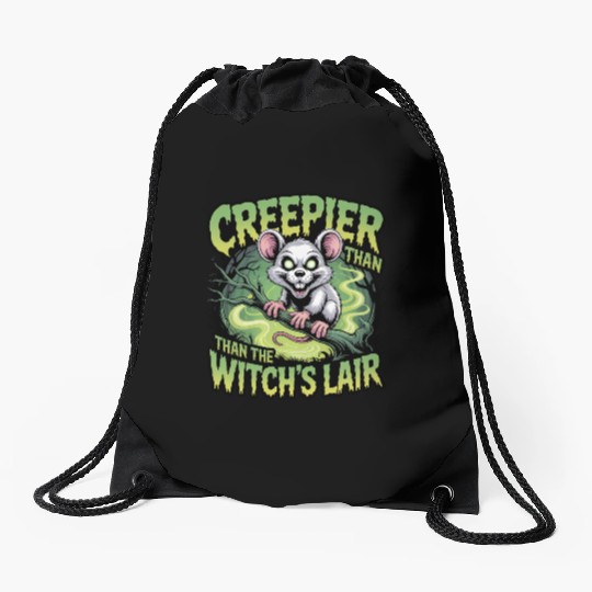 Creeper Mouse in Witch's Lair Design Drawstring Bags