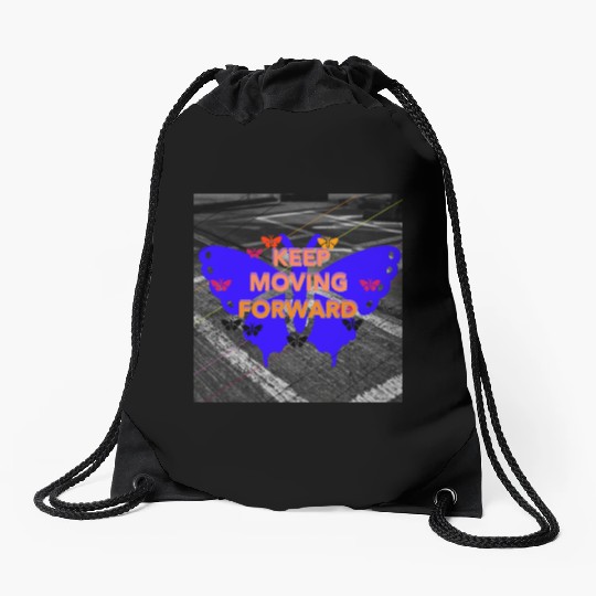Keep Moving Forward Butterfly Motivation Design Drawstring Bags