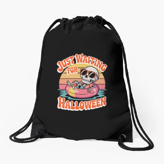 Chill Skeleton Halloween Vibes Drawstring Bags