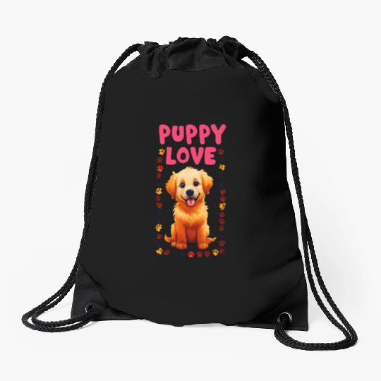Cute Puppy Love Illustration for Apparel Drawstring Bags