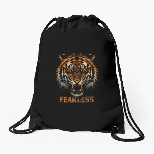 Fearless Tiger Expression Design Drawstring Bags
