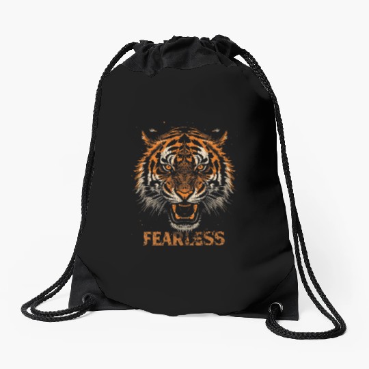 Fearless Tiger Expression Design Drawstring Bags