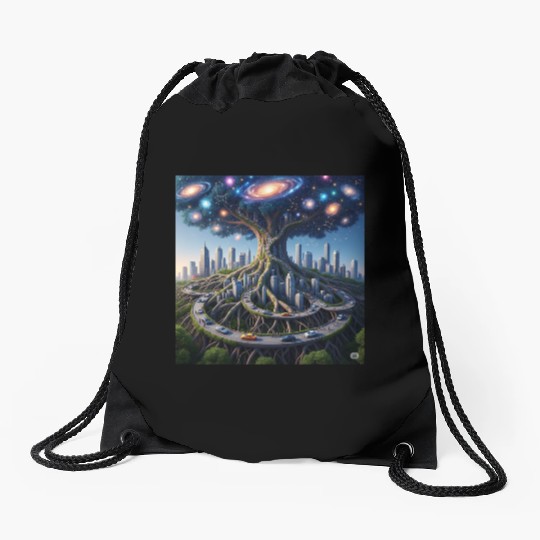 Celestial Urban Tree of the Cosmos Drawstring Bags