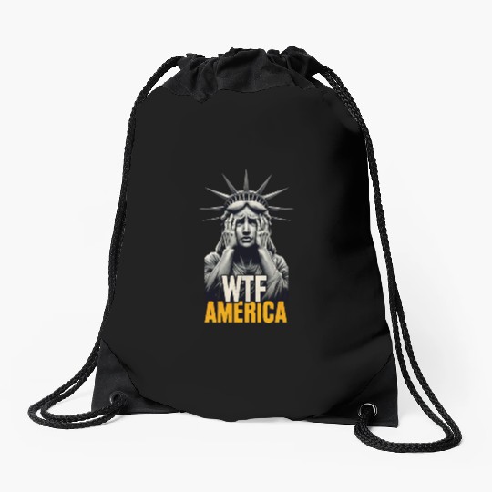 Contemporary Statue of Liberty Parody Design Drawstring Bags