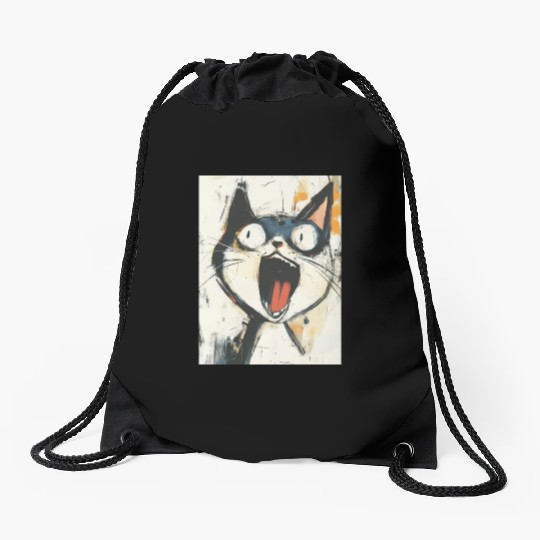 Funny Screaming Cat – Meme Expression Drawstring Bags