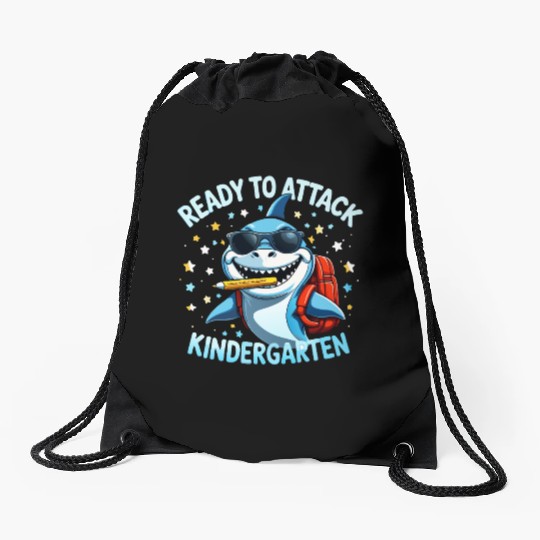 back-to-school-Shark With Backpack Kindergarten  Drawstring Bags
