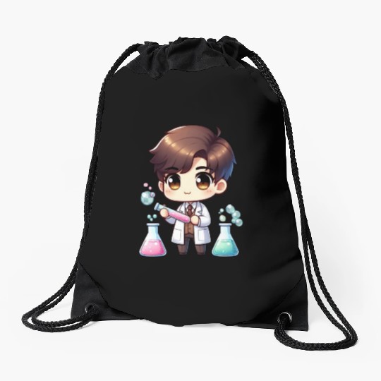 Cute Scientist Chibi Illustration Drawstring Bags