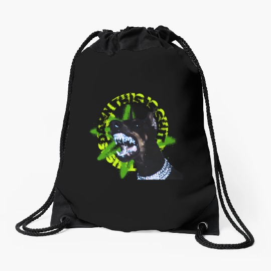 Aggressive Doberman with Spiked Text Drawstring Bags