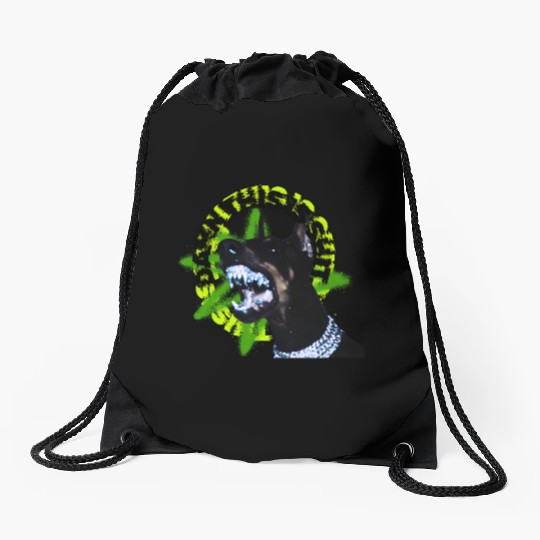 Aggressive Doberman with Spiked Text Drawstring Bags