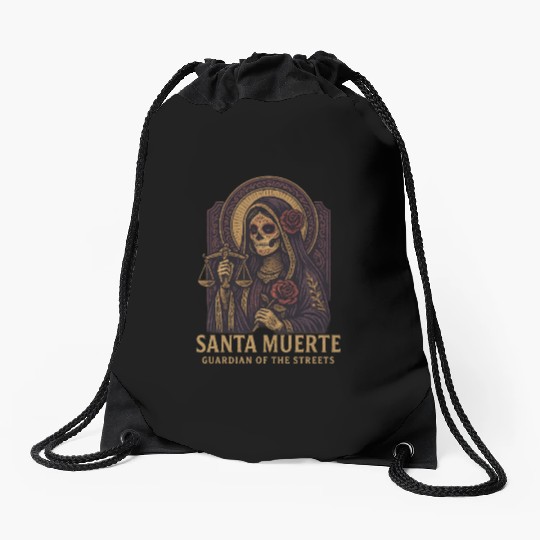 Santa Muerte – Mexican Folk Art Streetwear Drawstring Bags
