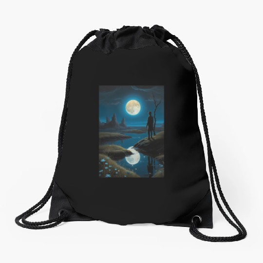 Mystic Night Under the Full Moon Drawstring Bags
