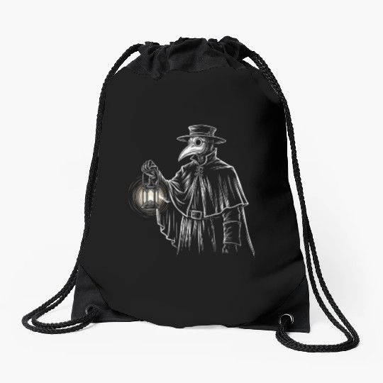 Dark Medieval Plague Doctor Illustration Drawstring Bags