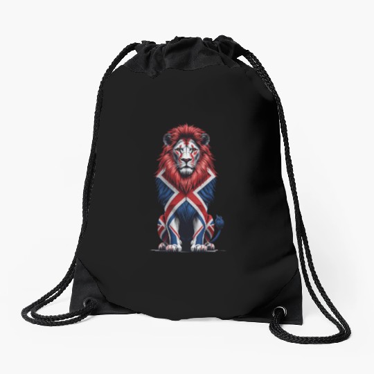 Regal Lion with Union Jack Mane Drawstring Bags