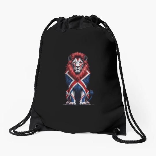 Regal Lion with Union Jack Mane Drawstring Bags