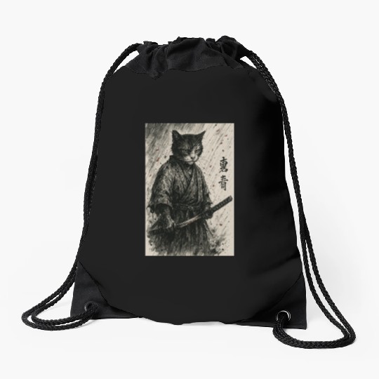 Samurai Cat Warrior Vintage Japanese Art Design Drawstring Bags