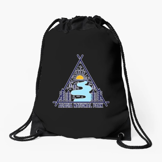 Acadia National Park Camping Scene Drawstring Bags