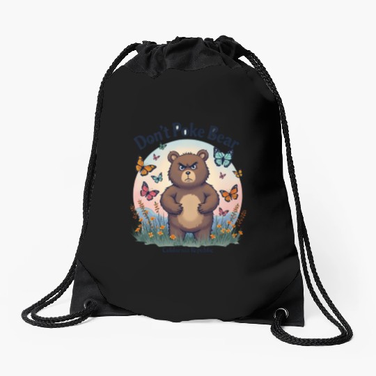 Don't Poke Bear Illustration design for women Drawstring Bags