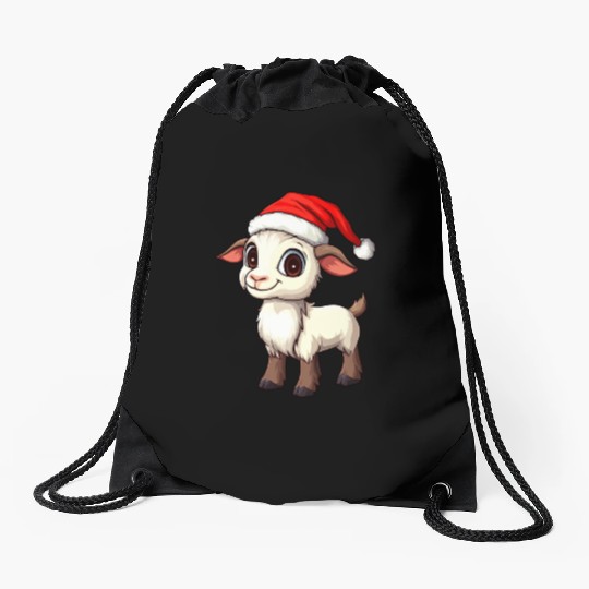 Festive Christmas Goat Cartoon Design Drawstring Bags