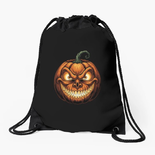 Menacing Jack-o'-Lantern Face Illustration Drawstring Bags