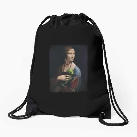 Classical Woman with Alien Companion Print Drawstring Bags