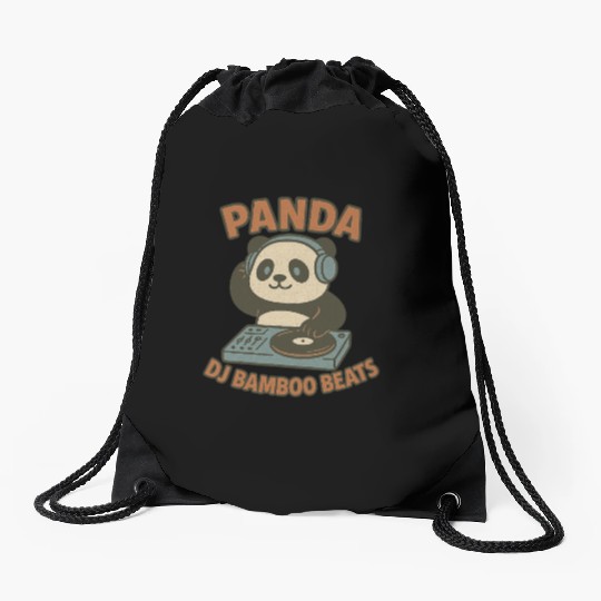 Panda DJ Bamboo Beats Illustration Drawstring Bags