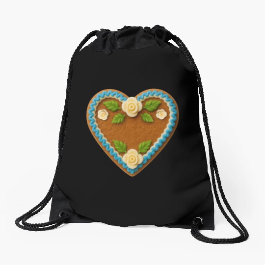 Heart-Shaped Gingerbread Cookie with Floral Icing Drawstring Bags