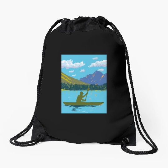 Kayak in Lake Josephine Glacier National Park WPA Drawstring Bags