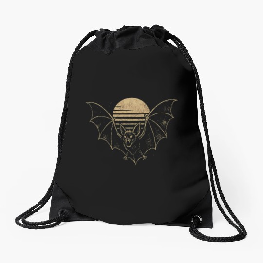 Retro Sunset Bat Silhouette with Full Moon Drawstring Bags