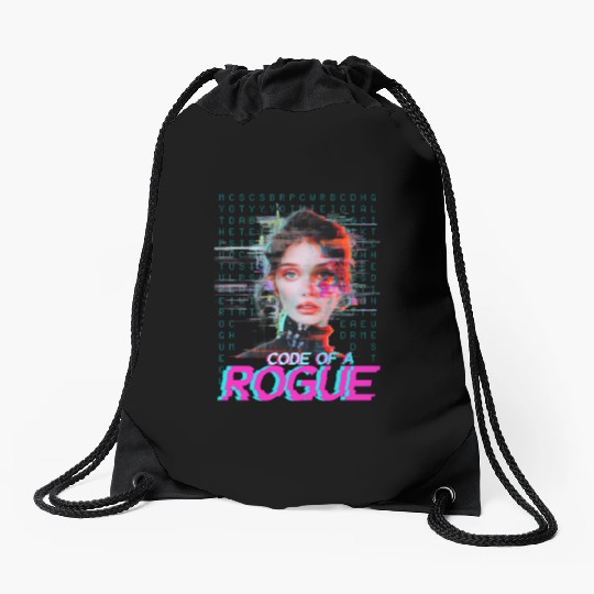 Futuristic Digital Rogue Illustration Drawstring Bags