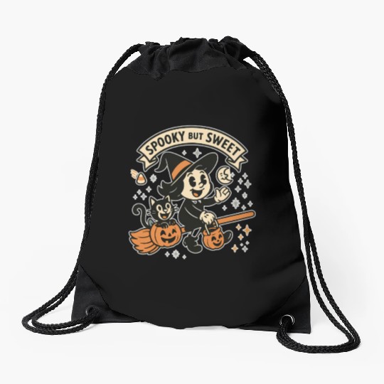 Spooky Sweet Halloween Witch Scene Drawstring Bags