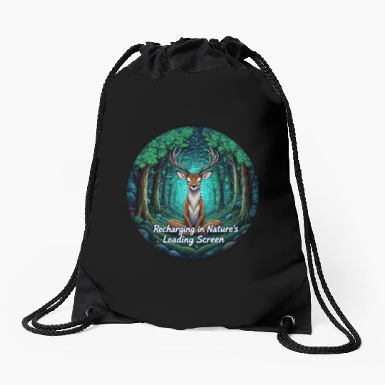 Enchanted Forest Deer Meditation Design Drawstring Bags