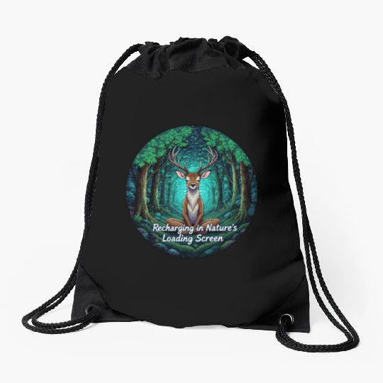 Enchanted Forest Deer Meditation Design Drawstring Bags