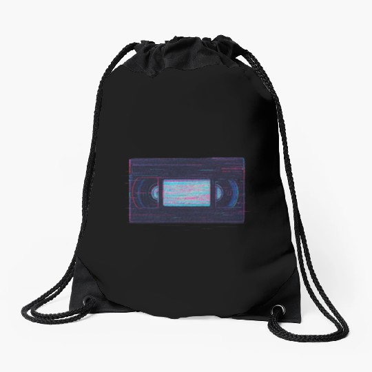 Retro VHS Tape Neon Glow Design Drawstring Bags