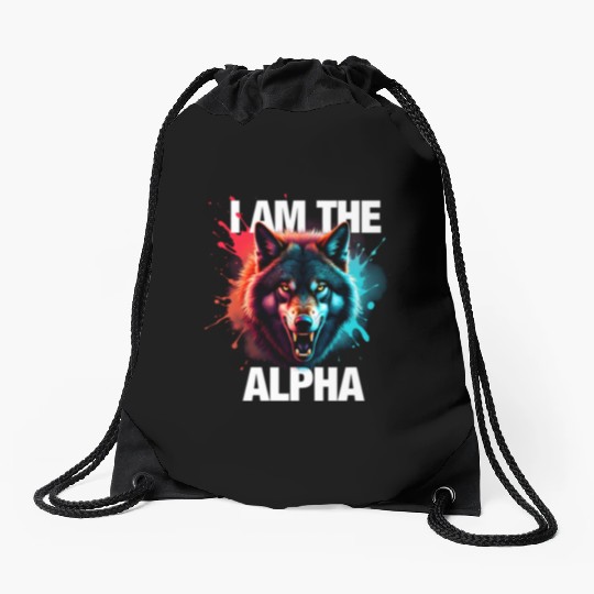 I Am The Alpha Wolf Drawstring Bags
