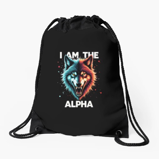 I Am The Alpha Wolf Drawstring Bags