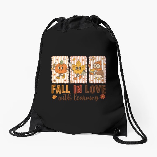 Fall In Love With Learning Cozy Autumn Pumpkin Drawstring Bags