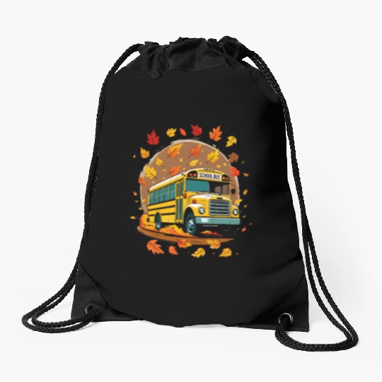 back-to-school -Autumn School Bus Adventure  Drawstring Bags
