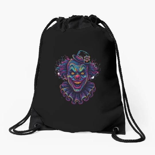 Neon Horror Clown Art Drawstring Bags