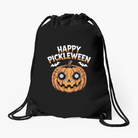 Pickleween Pickleball Player Halloween Pumpkin Drawstring Bags
