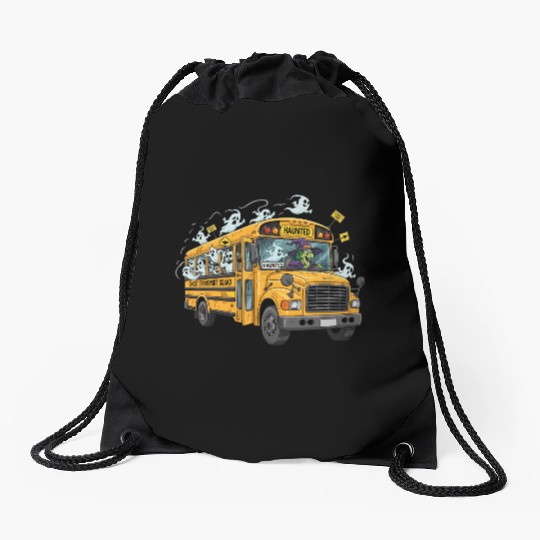 Haunted Ghost Transport School Bus Drawstring Bags