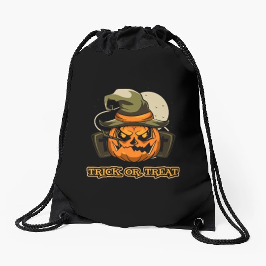 Halloween Pumpkin Witch Hat Design Drawstring Bags