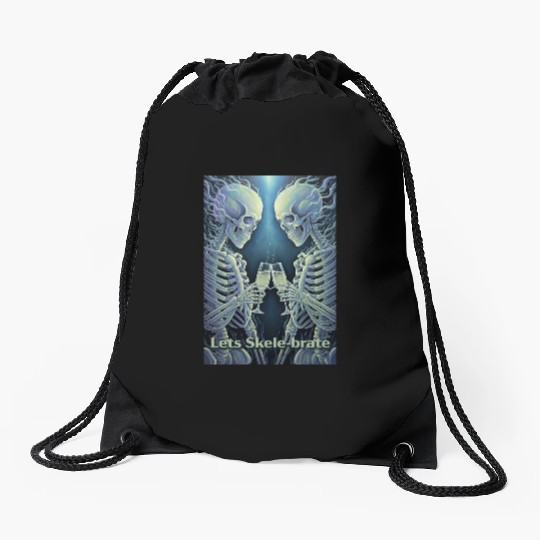 Celestial Skeleton Toasting Champagne Drawstring Bags