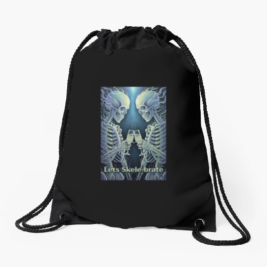 Celestial Skeleton Toasting Champagne Drawstring Bags