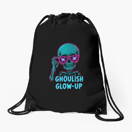 Neon Skeleton with Ghoulish Glow-Up Drawstring Bags