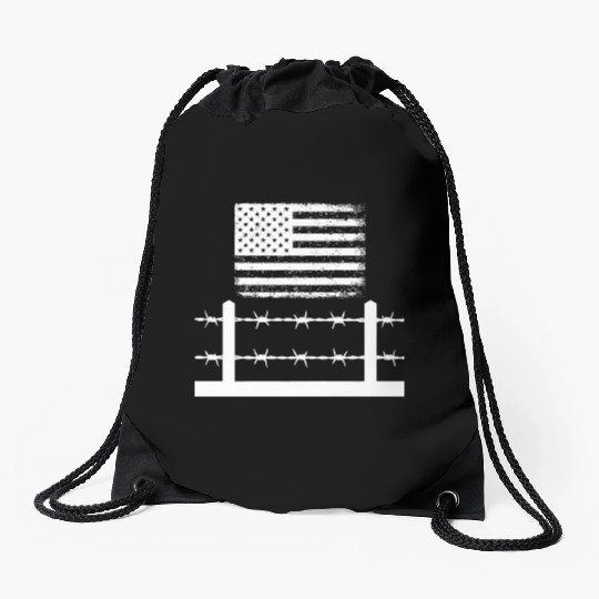 Barbed wire America Drawstring Bags